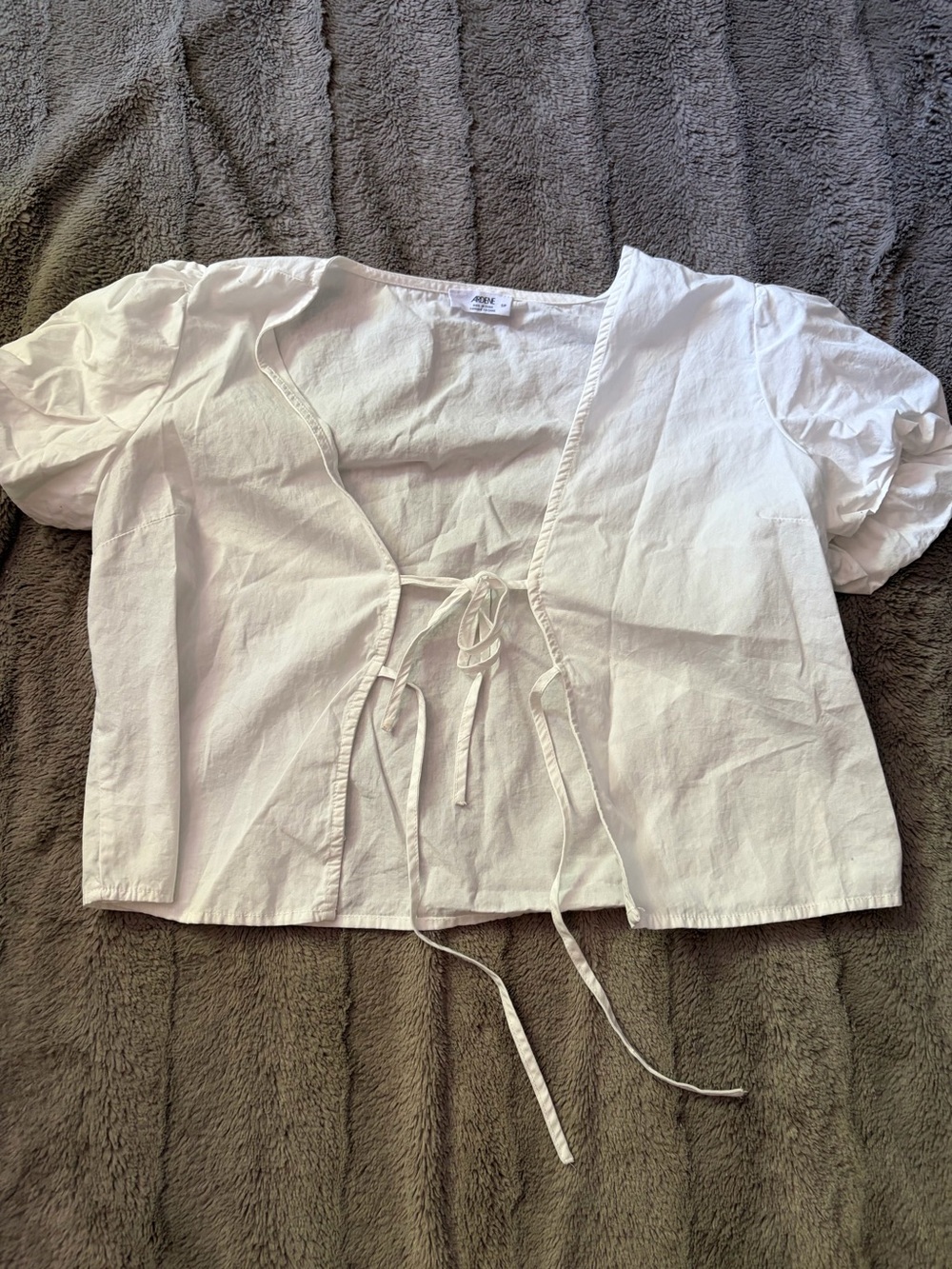 Ardene White Tie-Front Puff Sleeve Top